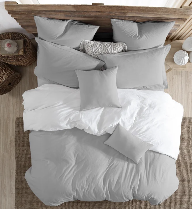 Twin Reversible Duvet Set with Sham Silver/White