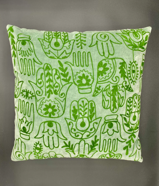 20" Green Velvet Embroidered Pillow