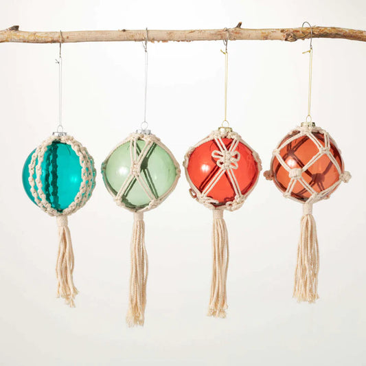 Macrame Wrapped Ornaments - Set of 4