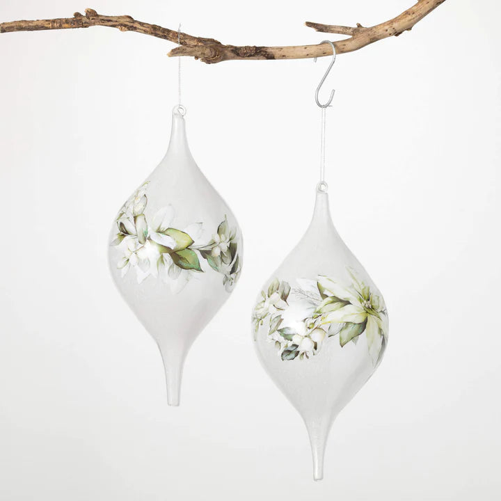 Large Floral Painted Teardrop Ornaments - Set of 2