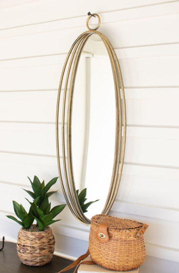 Tall Oval Antique Brass Mirror