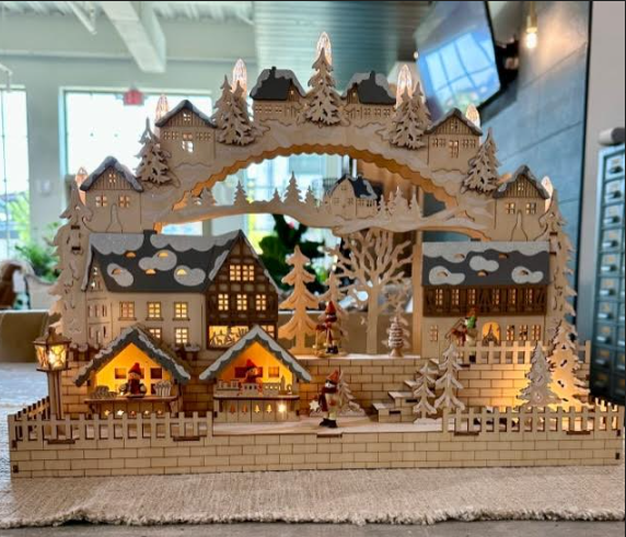 Wooden Snowy Village Light Up Christmas Vignette