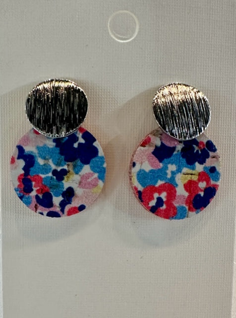 Blue & Coral Wildflower Silver Stud Earrings