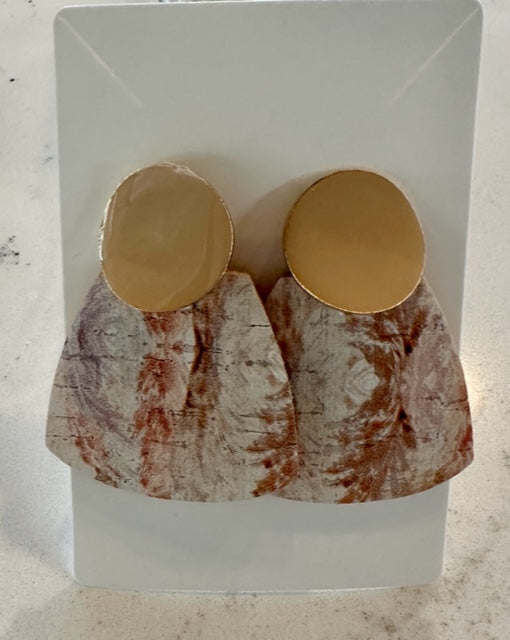 Marble and Tan Post Earrings