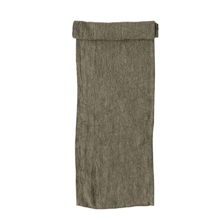 Stonewashed Linen Table Runner- Olive