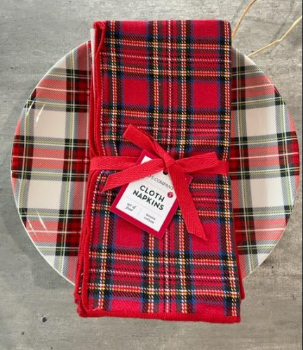 Red Plaid Holiday Cloth Napkins Set of 4