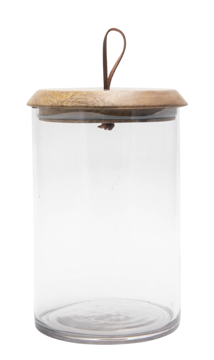 8"H Mango Wood Lid and Glass Jar